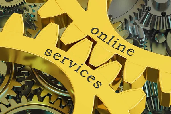 Online Services concept on the gearwheels, 3D rendering — Stock Photo, Image