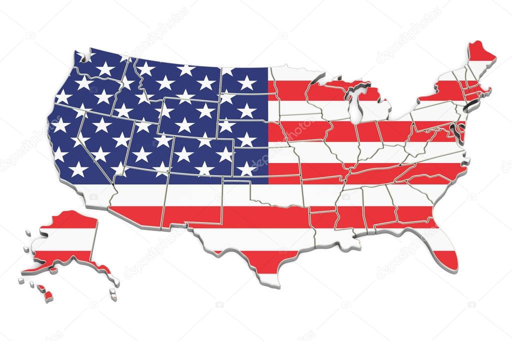 United States of America map, 3D rendering