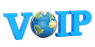 VoIP kavramı ile dünya Küre, 3d render