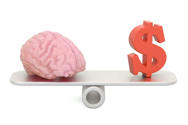 Denge kavramı, para ve akıl. 3D render — Stok fotoğraf