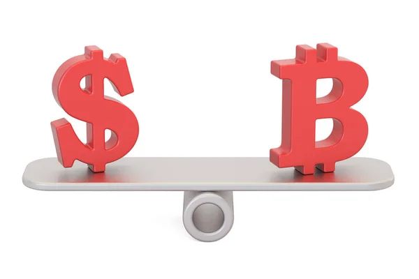 Доллар или биткоин, концепция баланса. 3D рендеринг — стоковое фото