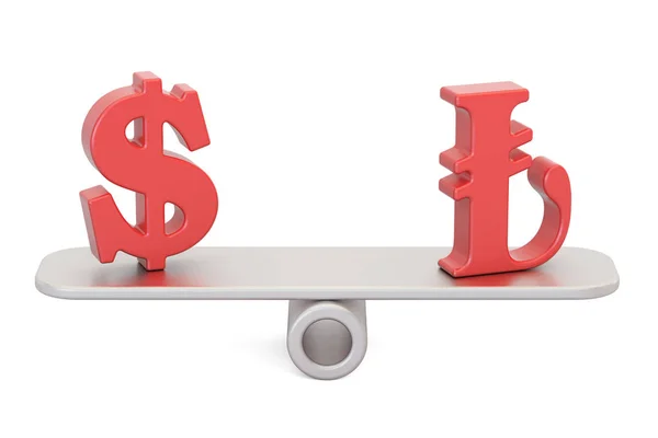 Dolaru nebo Lira, koncept rovnováhy. 3D vykreslování — Stock fotografie
