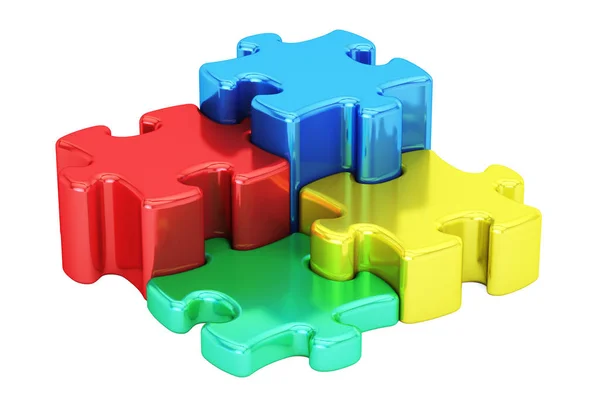 Farbige metallische Puzzle, Business-Logo-Konzept. 3D-Darstellung — Stockfoto