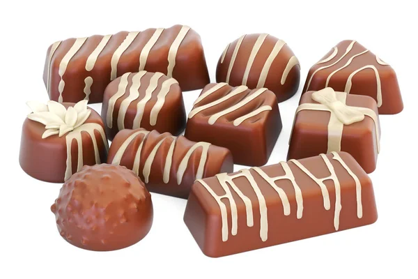 Молочний сорт шоколадних цукерок, 3D рендеринг — стокове фото