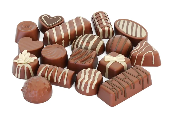 Asortyment cukierki czekoladowe, renderowania 3d — Zdjęcie stockowe