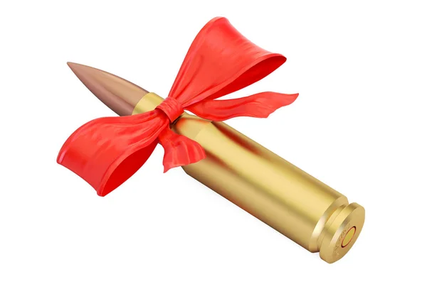 Bullet with red bow, present concept. 3D rendering — Stock Photo, Image