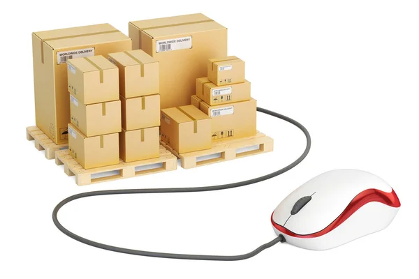 Liefer- und Logistikkonzept mit Computermaus, 3D-Rendering — Stockfoto