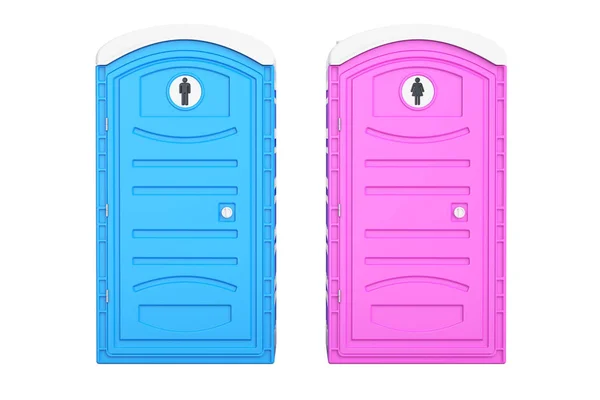 Hombres azules portátiles y baños de mujeres de color rosa, representación 3D —  Fotos de Stock