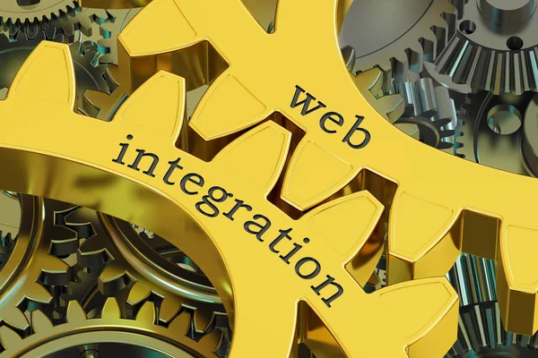 Conceito de integração web nas engrenagens, renderização 3D — Fotografia de Stock