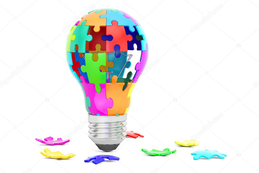 Light bulb from puzzle pieces, idea and solution concept ...