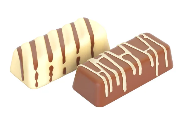 Mléko a bílé čokoládové cukrovinky, vykreslování 3d objektů — Stock fotografie