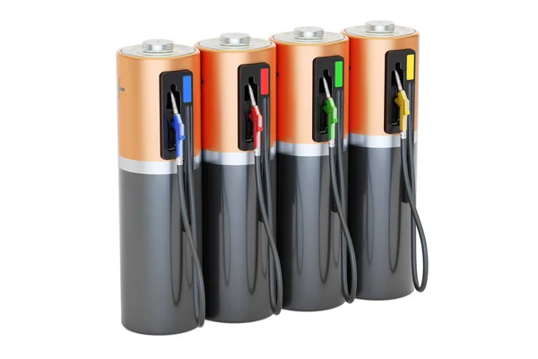 Ηλεκτρικό αυτοκίνητο χρέωσης έννοια. Ακροφύσιο αντλιών αερίου με μπαταρίες, 3 — Φωτογραφία Αρχείου