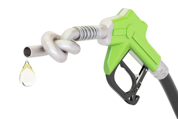 Crisis energieconcept. Gas pomp mondstuk vastgebonden in een knoop, 3d render — Stockfoto