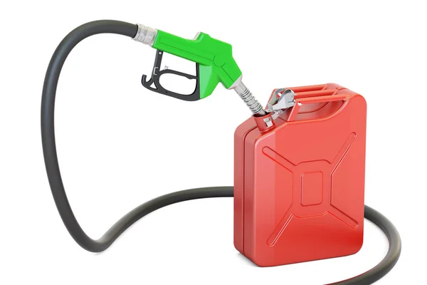 Gas pomp mondstuk met een jerrycan, 3D-rendering — Stockfoto