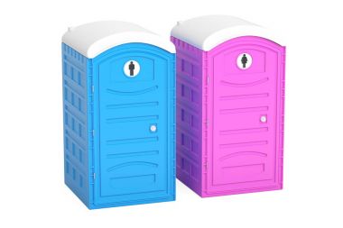 Portatif mavi ve pembe tuvaletler, 3d render