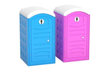 Portable blue and pink toilets, 3D rendering clipart