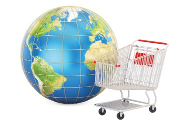 Alışveriş sepeti dünya Küre, online alışveriş kavramı ile