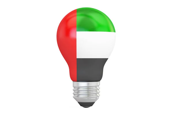 灯泡与阿拉伯联合酋长国旗帜，3d 渲染 — 图库照片