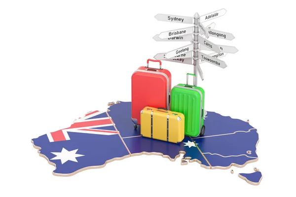 Austrália conceito de viagem. Bandeira australiana no mapa com malas — Fotografia de Stock