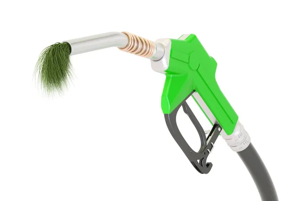 Concetto di biocarburante, ugello pompa di gas con erba verde, rendering 3D — Foto Stock