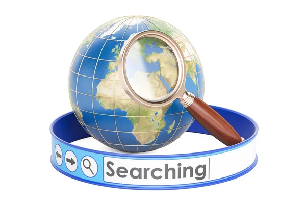 Concepto de búsqueda global en Internet, renderizado 3D — Foto de Stock