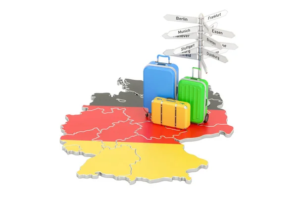 Alemania concepto de viaje. Bandera de Alemania en el mapa con maletas y si — Foto de Stock