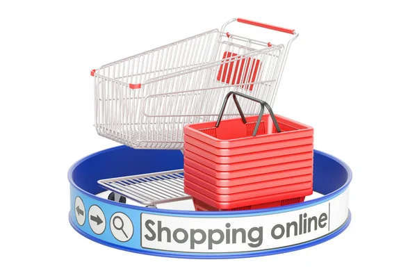 Compras en línea, concepto de e-shopping, renderizado 3D — Foto de Stock