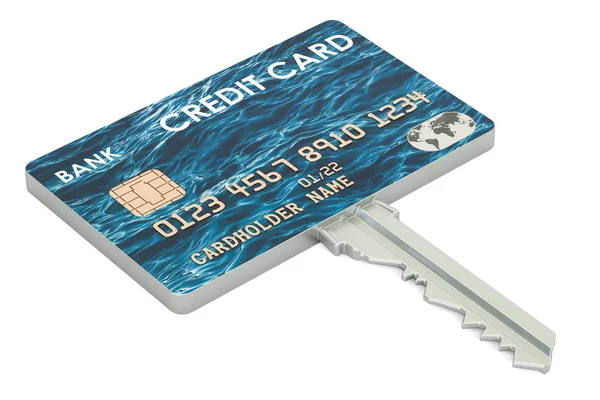 Chiave della carta di credito, concetto di pagamento di sicurezza. Rendering 3D — Foto Stock