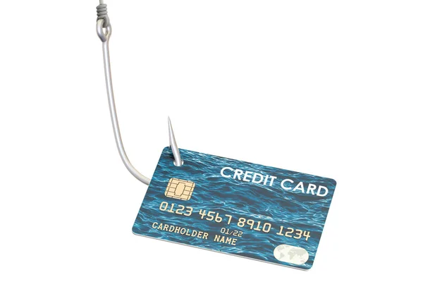 Kreditní karta na háku, pojem phishing. 3D vykreslování — Stock fotografie