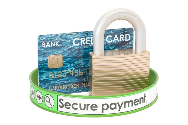 Lucchetto per carte di credito, concetto di pagamento online di sicurezza. Renderi 3D — Foto Stock