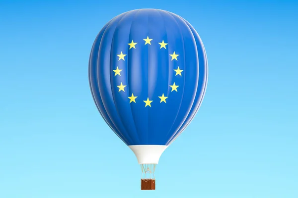 Mongolfiera con Unione Europea, bandiera, rendering 3D — Foto Stock