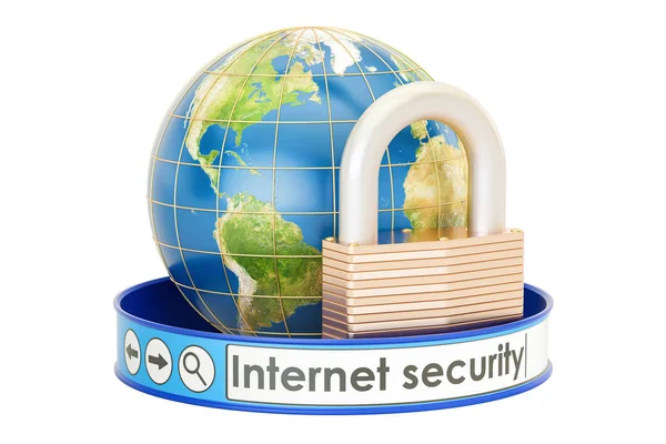 Internet security koncept. Jorden med hänglås, skydda koncept, — Stockfoto