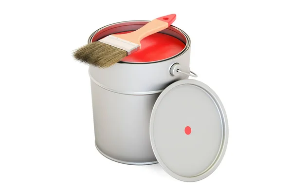 Can con vernice rossa e pennello, rendering 3D — Foto Stock