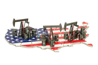 ABD harita petrol varil ve pumpjacks. Petrol üretim kavramı. 