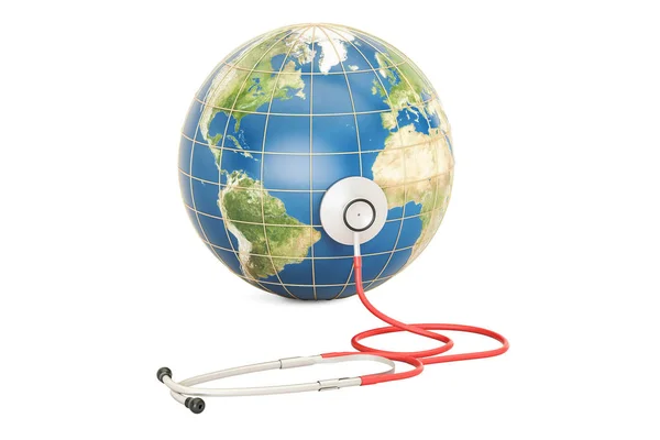 Globe Earth with stethoscope. Global healthcare, World Health Da — Stock Photo, Image