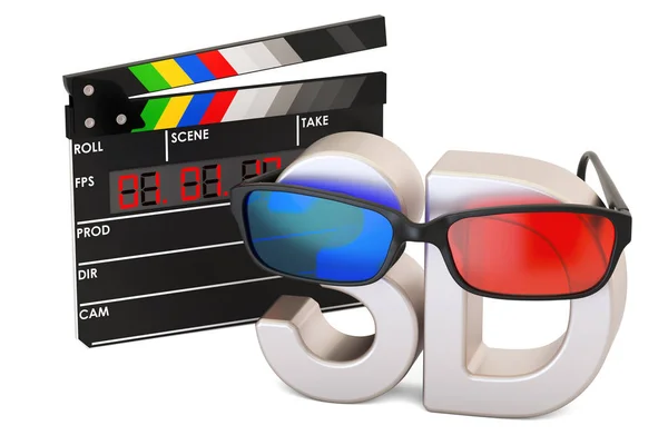 Концепція 3D-кіно з 3D окулярами та цифровим кабаном для фільмів — стокове фото