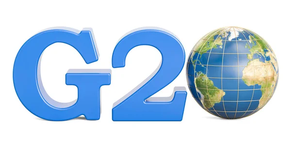 Conceito G20 com globo terrestre, renderização 3D — Fotografia de Stock