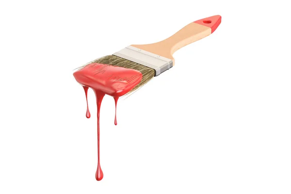 Pincel con pintura roja, representación 3D —  Fotos de Stock