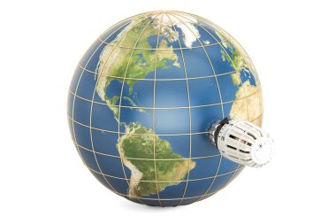 Dünya globe termostatik Radyatör Vanası ile. Küresel ısınma con