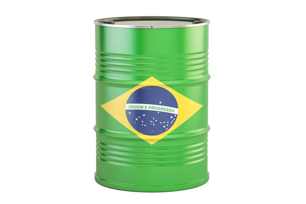 Barril de petróleo com bandeira do Brasil. Conceito de produção e comércio de petróleo — Fotografia de Stock