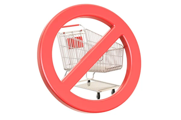 Nákupní košík s zakázané, Zákazová značka. 3D vykreslování — Stock fotografie