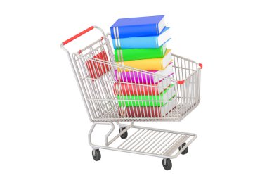 Kitaplar, 3d render ile alışveriş sepeti