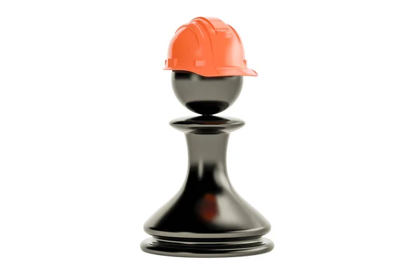 Peón de ajedrez con casco de construcción, representación 3D — Foto de Stock