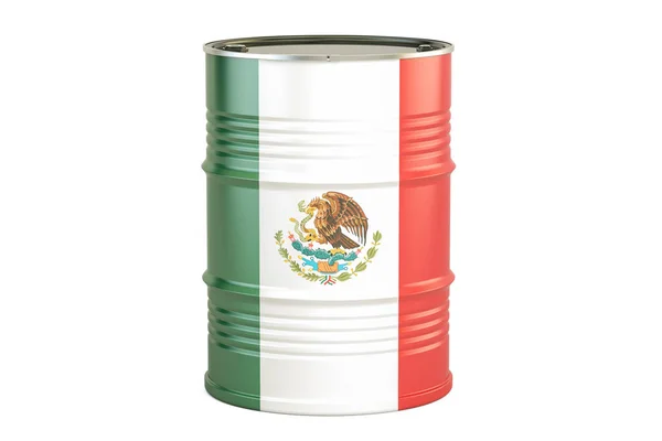 Το βαρέλι πετρελαίου με τη σημαία του Μεξικού. Ιδέα παραγωγής και του εμπορίου πετρελαίου — Φωτογραφία Αρχείου