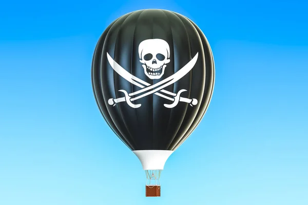 Hete luchtballon met piraterij vlag, 3D-rendering — Stockfoto