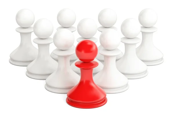 Leader concept from chess pawns, 3D rendering — Stock Photo, Image