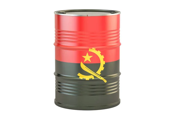 Нефтяная бочка с флагом Анголы. Концепция добычи и торговли нефтью — стоковое фото