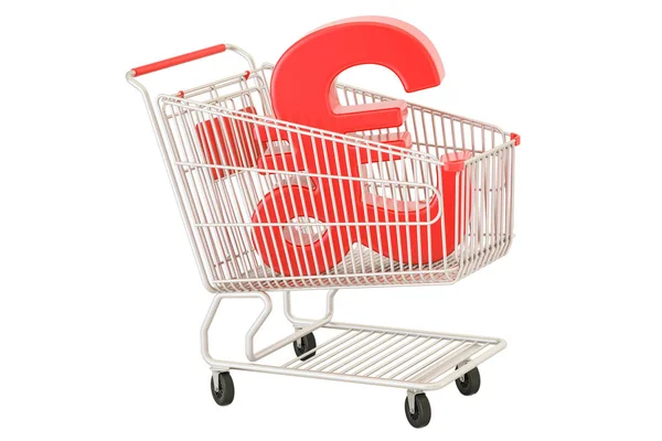 Alışveriş sepeti Sterlini sembolü, 3d render ile — Stok fotoğraf