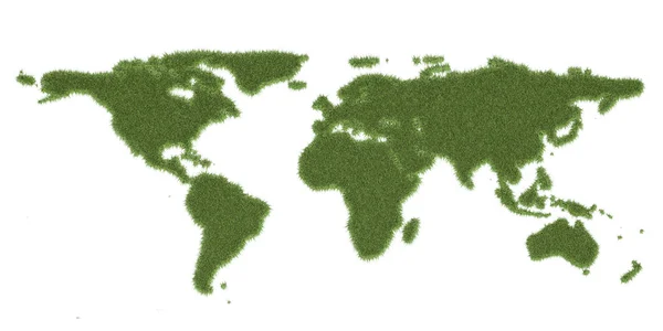 Ecology world map, from green grass. 3D rendering — Stock Photo, Image