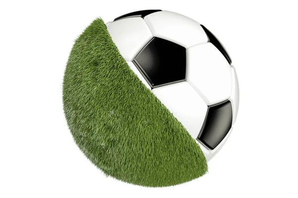 Conceito de bola de futebol gramado, renderização 3D — Fotografia de Stock